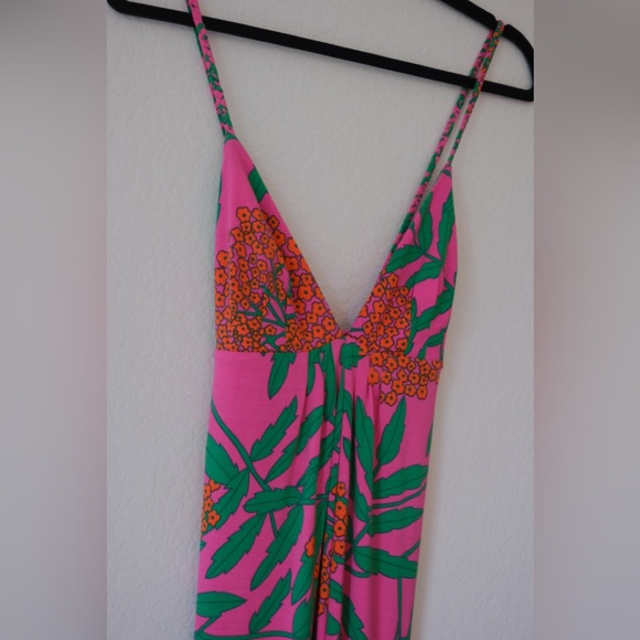 Julie Brown Olivia Pink Poppy Spaghetti Straps Maxi Dress SMALL $230 - Picture 3 of 6